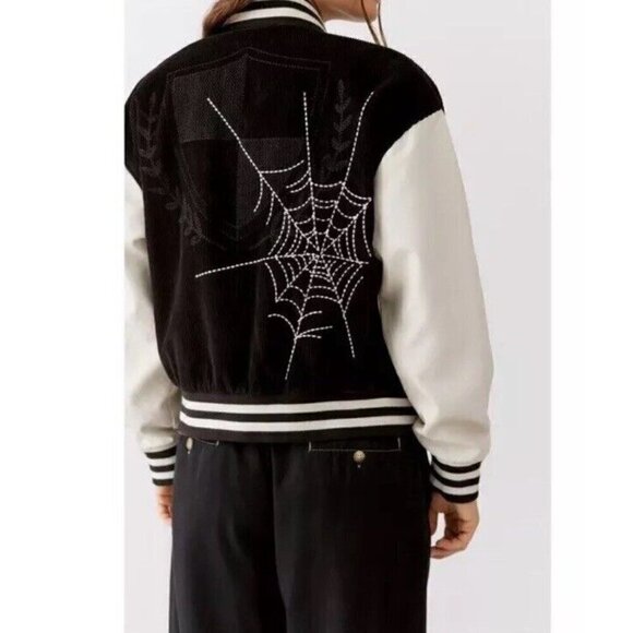 Urban Outfitters BDG Black Embroidered Corduroy Torrence Varsity Jacket Sz XS - Picture 3 of 13